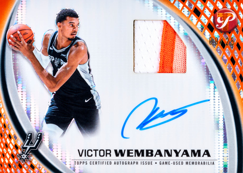 Victor Wembanyama Pristine Pieces orange autograph relic sample card