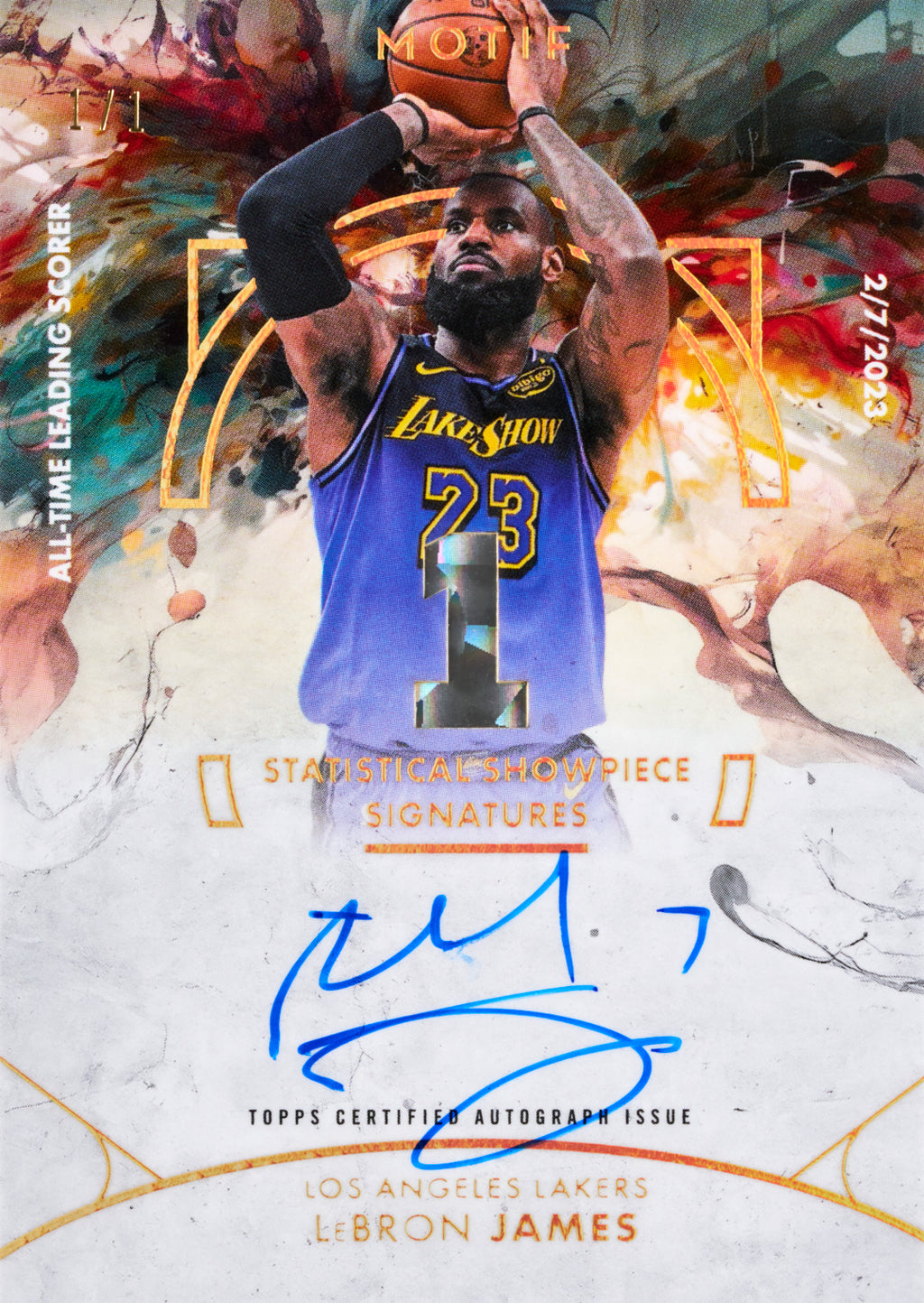 Statistical Showpiece Signatures 1 of 1 LeBron James from 2025-26 Topps Motif Basketball