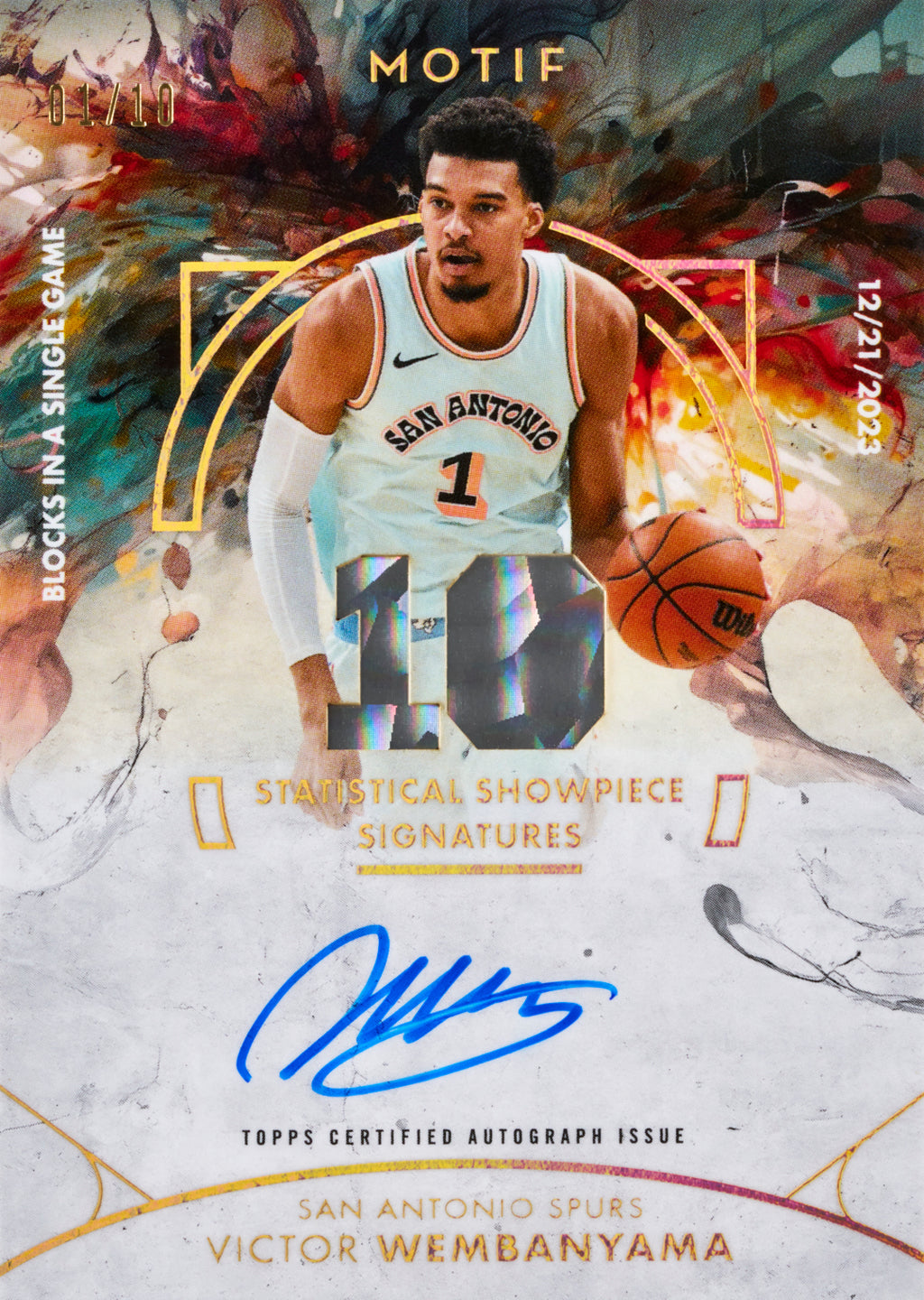 Statistical Showpiece Signatures Victor Wembanyama from 2025-26 Topps Motif Basketball