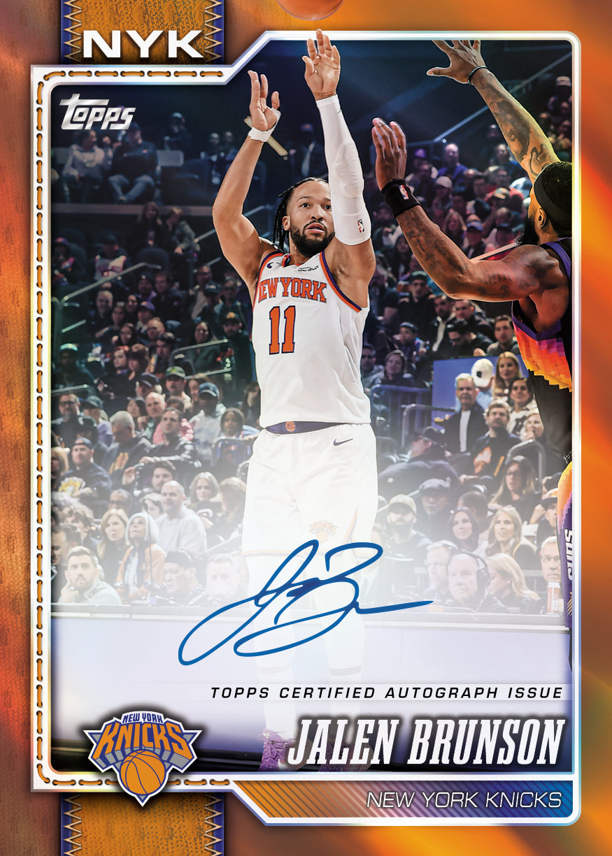 2026-27 Topps Flagship Basketball Jalen Brunson Orange Rainbow autograph card preview; card not guaranteed