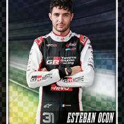 2026 Topps Chrome Formula 1 Esteban Ocon numbered Checker Flag parallel example; chase card not guaranteed