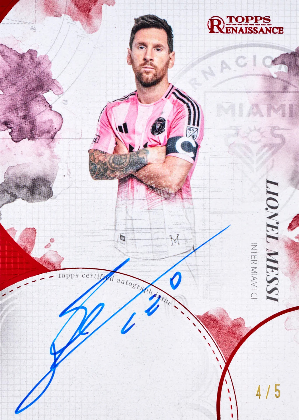 2026 Topps Chrome MLS — Lionel Messi Renaissance autograph red parallel sample card