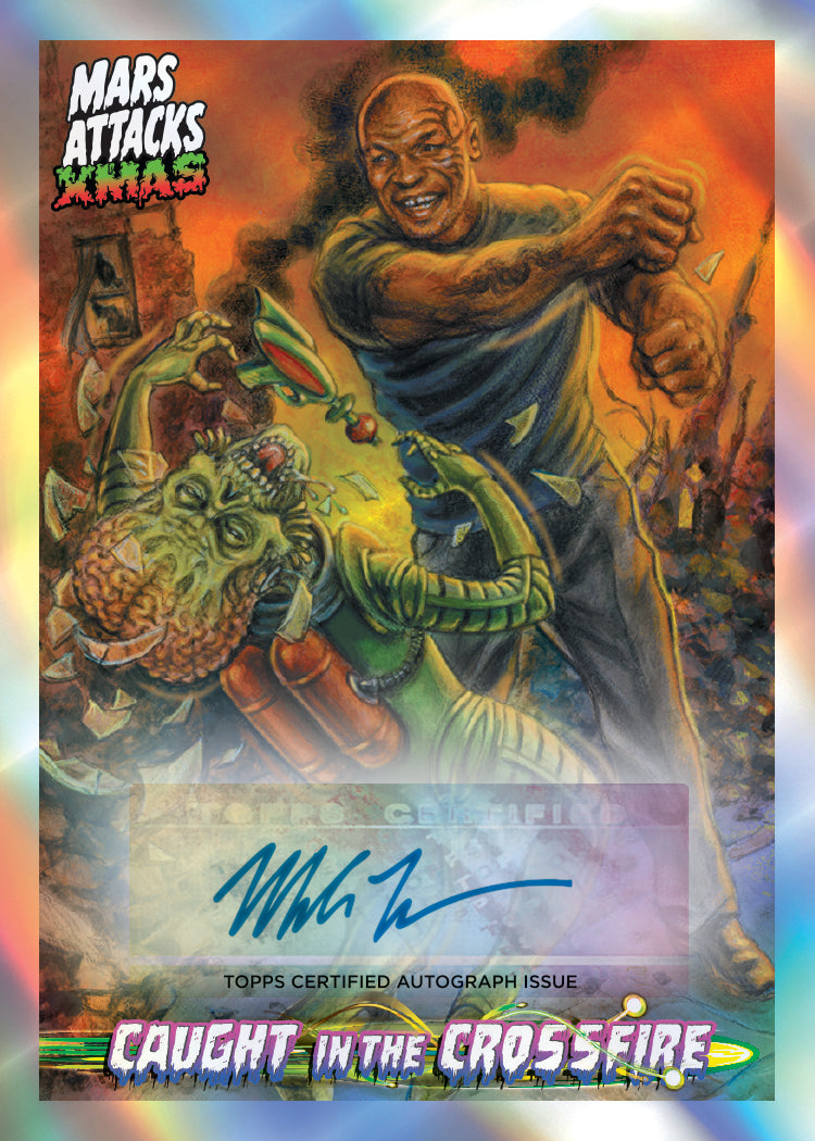 2026 Topps Mars Attacks Christmas Caught in the Crossfire certified-autograph sample card