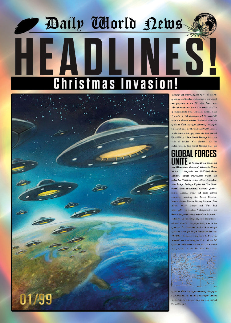 2026 Topps Mars Attacks Christmas Headlines! Christmas Invasion! sample card