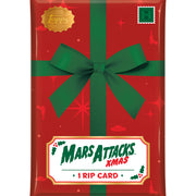 2026 Topps Mars Attacks Christmas Present Rip Card box-topper pack with red gift-wrap design