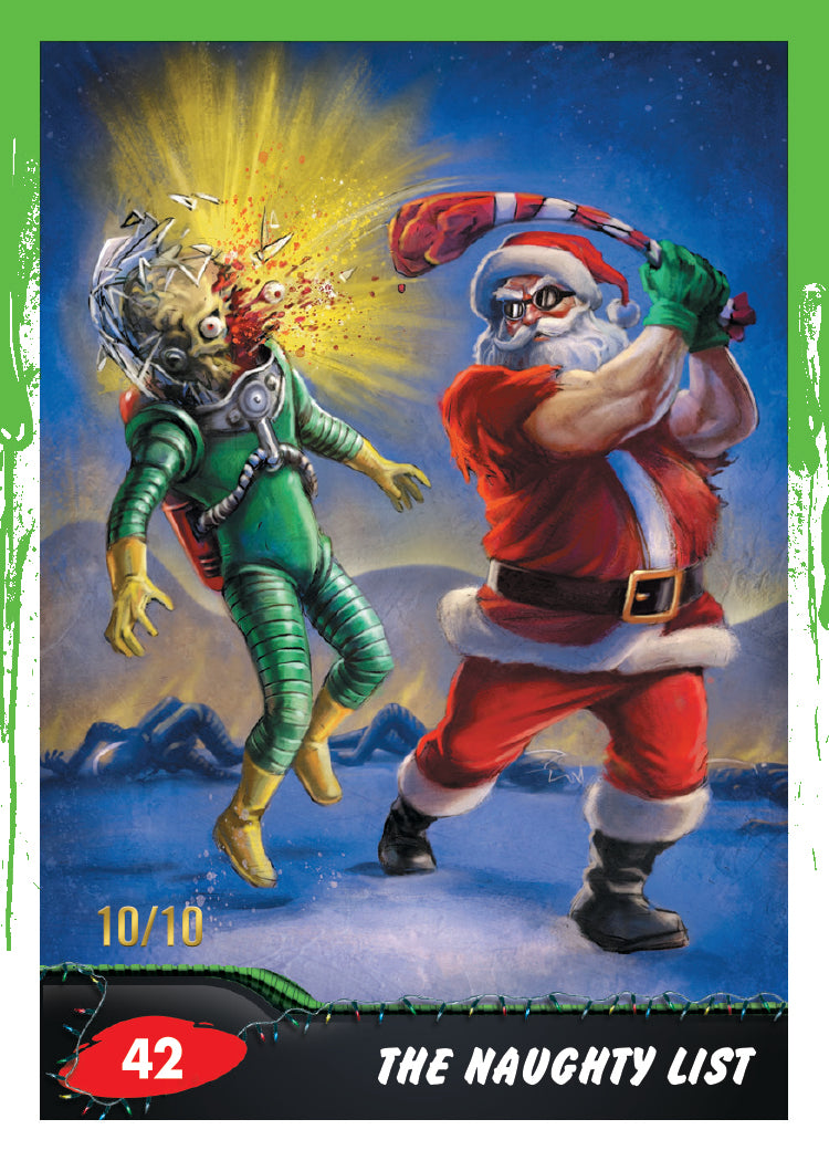 2026 Topps Mars Attacks Christmas The Naughty List sample card, numbered 10/10