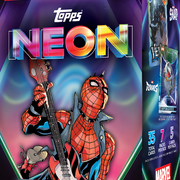2026 Topps Neon Marvel Blaster Value Box with Spider-Punk artwork, containing 35 trading cards