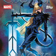 2026 Topps Neon Marvel Glow Up insert sample featuring Magik in Hellfire Gala fashion