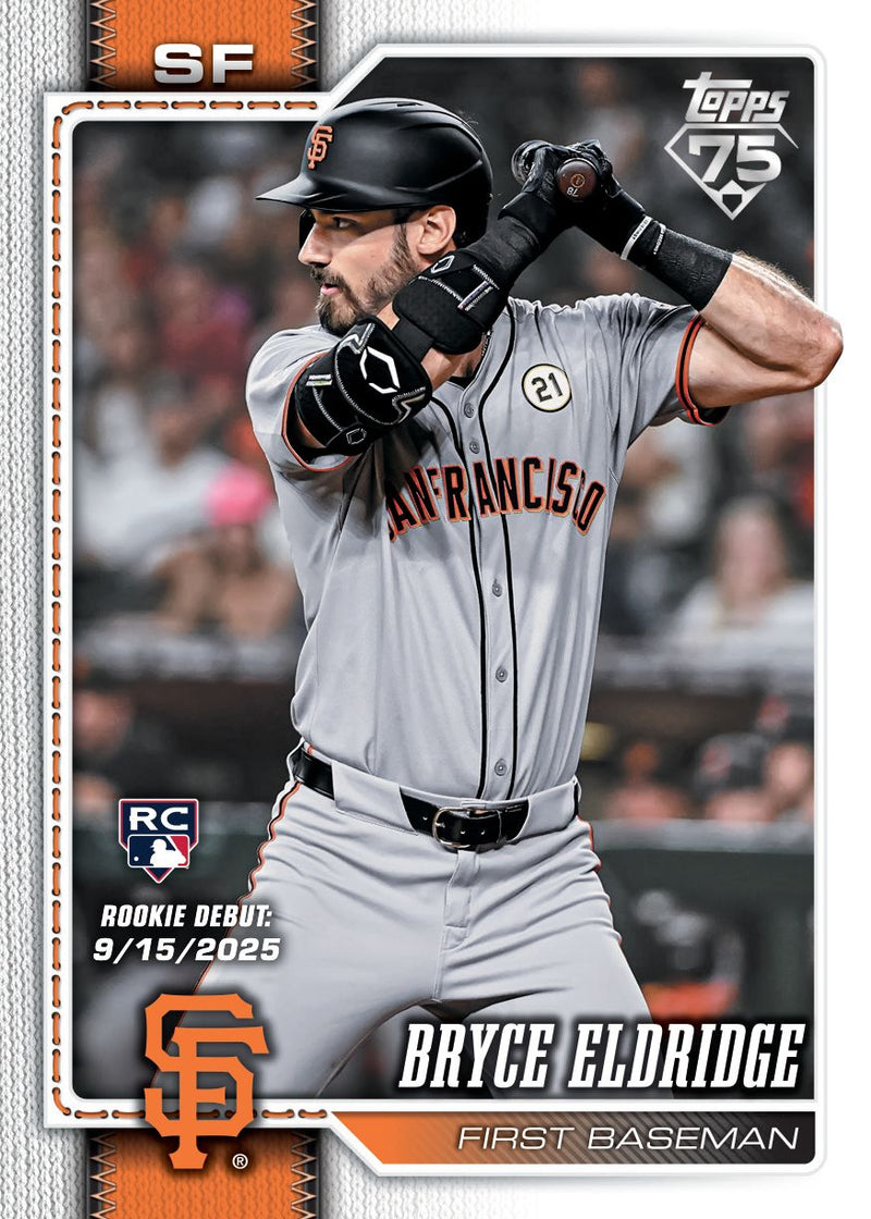 2026 Topps Update Series Baseball Bryce Eldridge Rookie Debut card preview; card not guaranteed