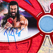 2026 Topps Universe WWE Roman Reigns Superstar Relic Signatures Red Magma card