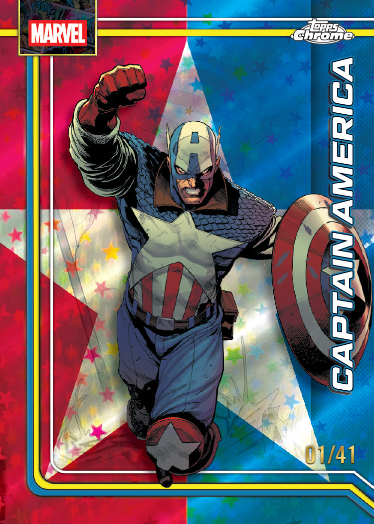 Captain America Refractor card from 2026 Topps Chrome Marvel