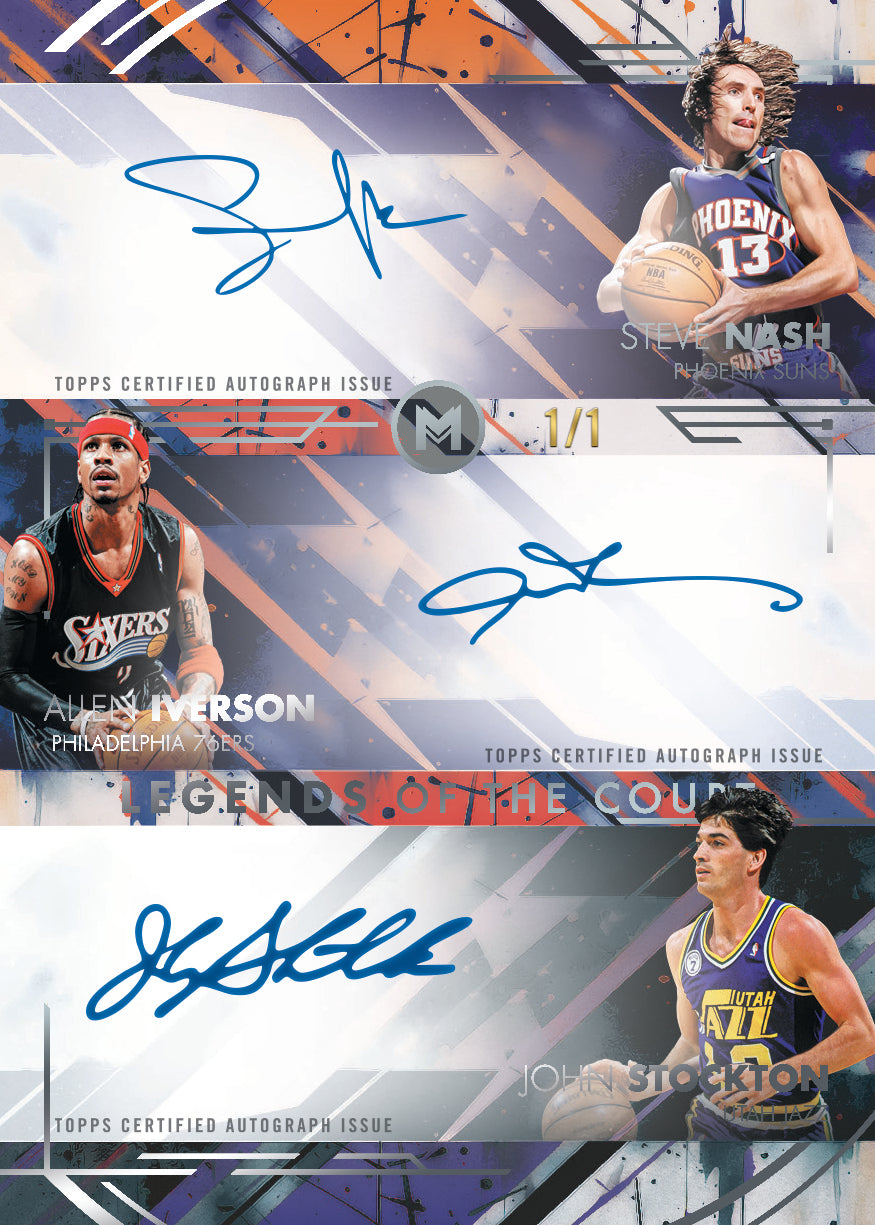 Triple Autograph Nash Iverson Stockton Platinum on-card from 2025-26 Topps Motif Basketball