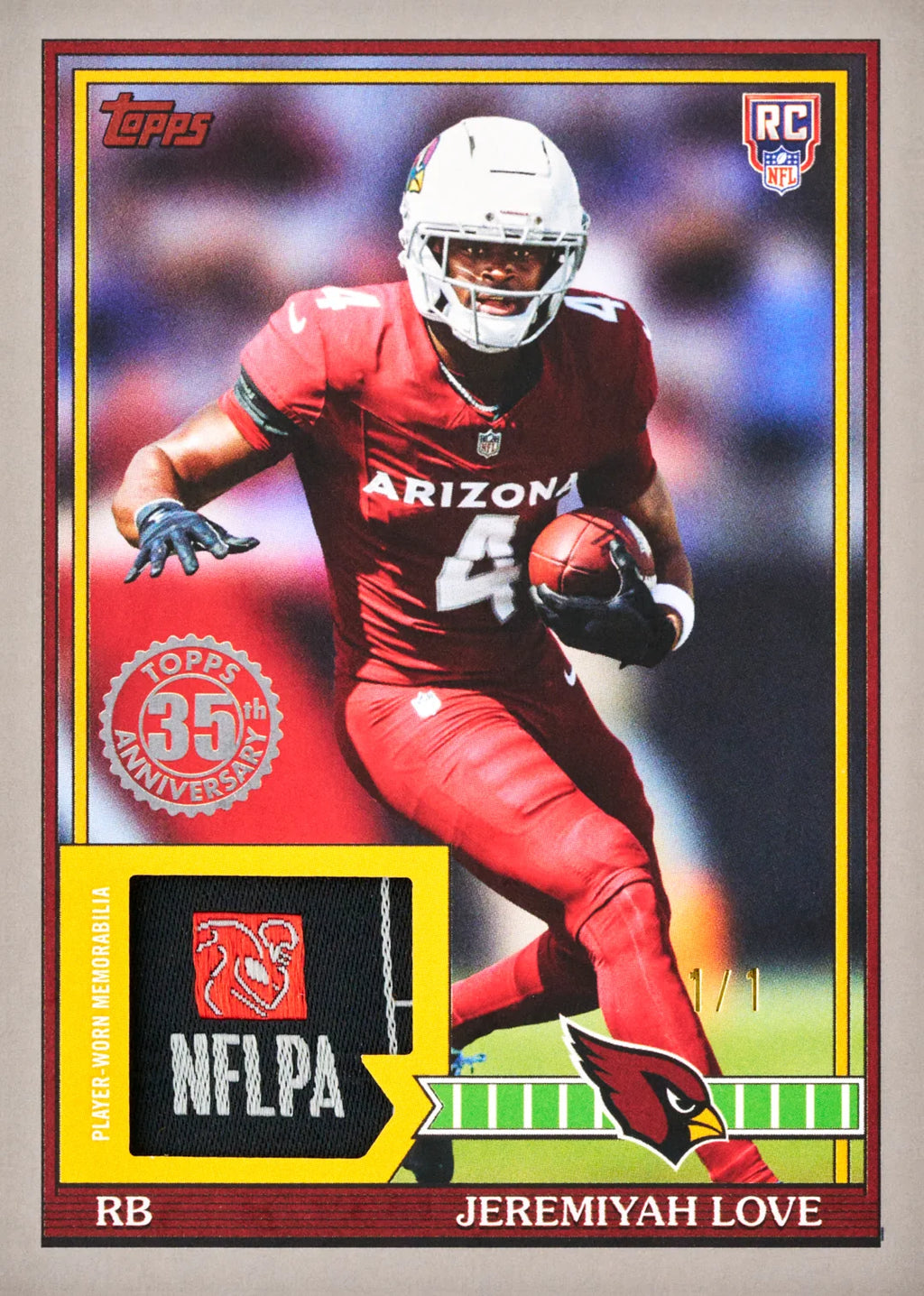 1991 Topps Football Rookie Relics Platinum Jeremiyah Love card from 2026 Topps Flagship Football