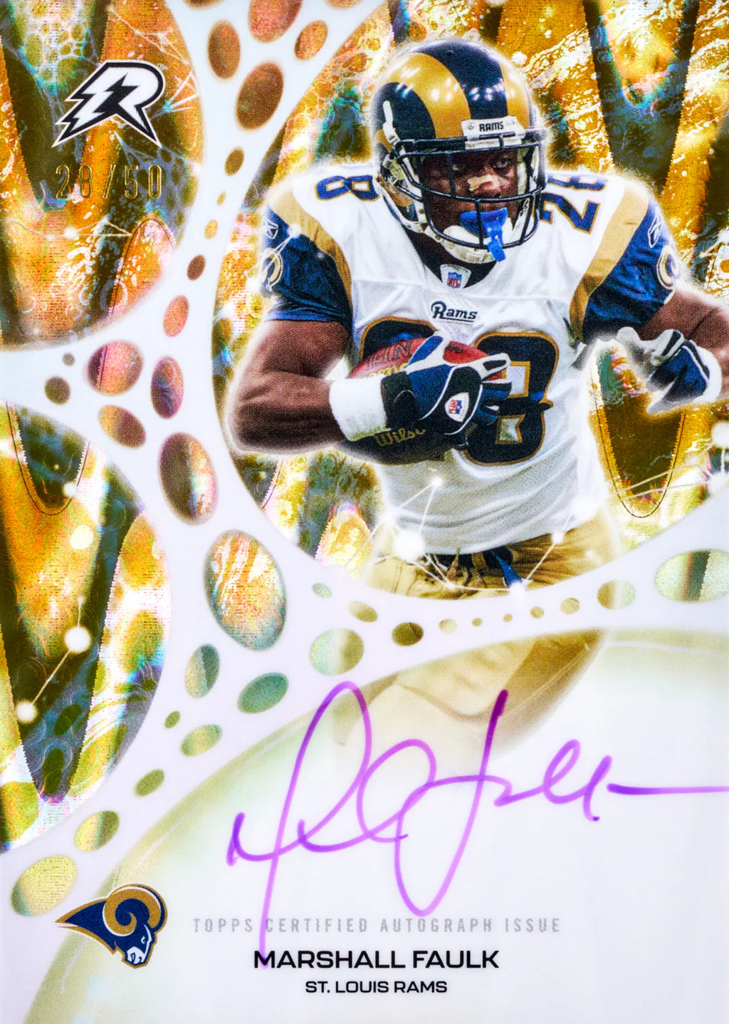 Molecular Marks Gold Power Surge Marshall Faulk from 2025 Topps Resurgence Football