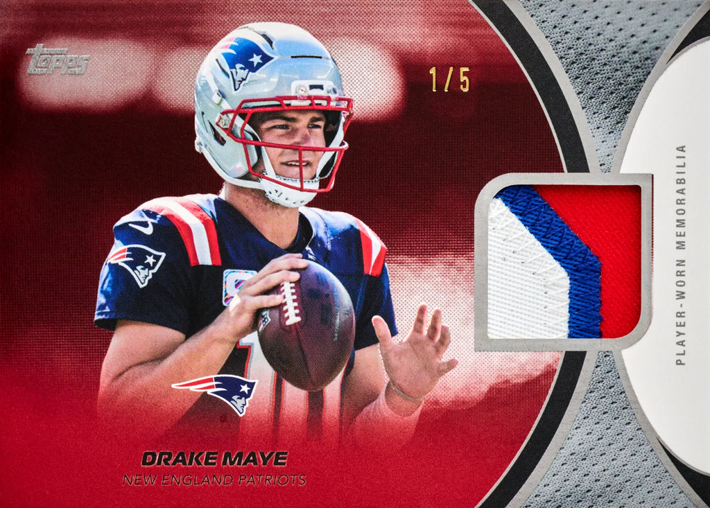 NFL Material Cards Red Drake Maye card from 2026 Topps Flagship Football
