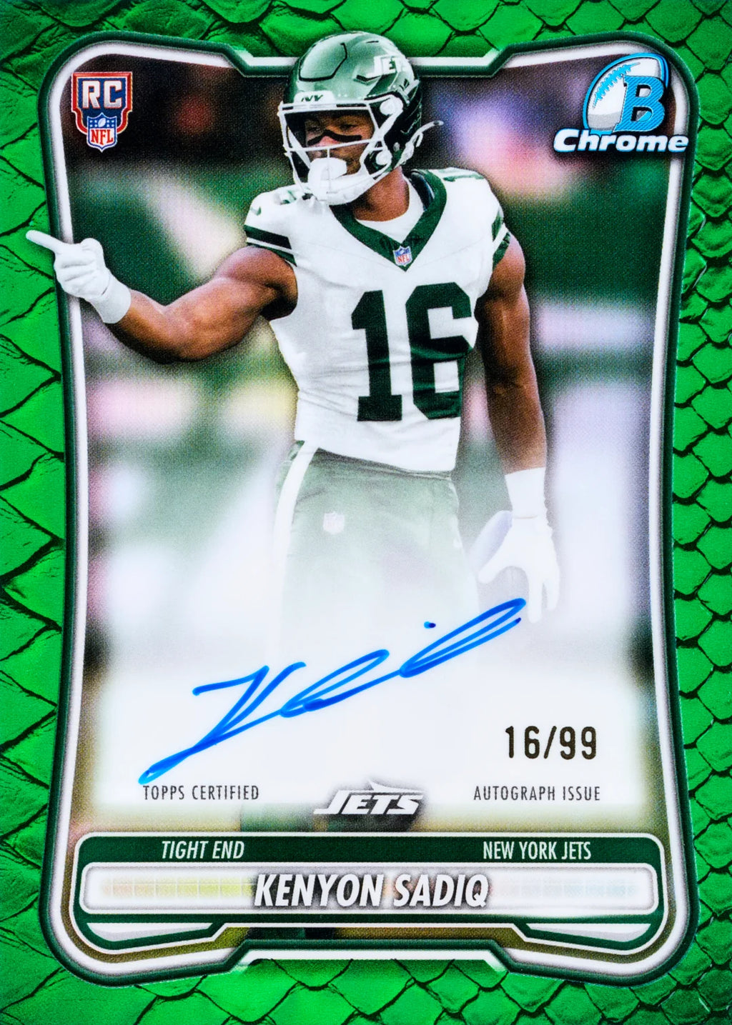 Kenyon Sadiq Bowman Chrome rookie autograph sample card